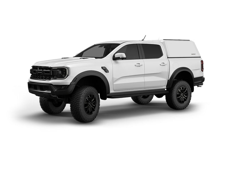 Hard top RSI SmartCap EVOh Hatchback per Ford Ranger 2023+ Double Cab, vista anteriore 3/4 su sfondo bianco