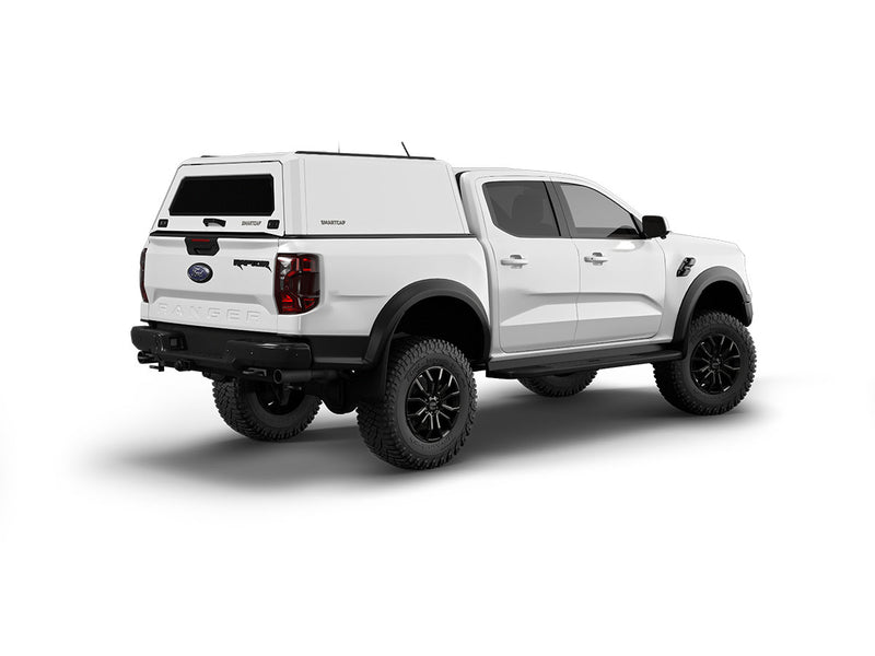 Hard top RSI SmartCap EVOh Hatchback per Ford Ranger 2023+ Double Cab, vista posteriore 3/4 lato destro su sfondo bianco