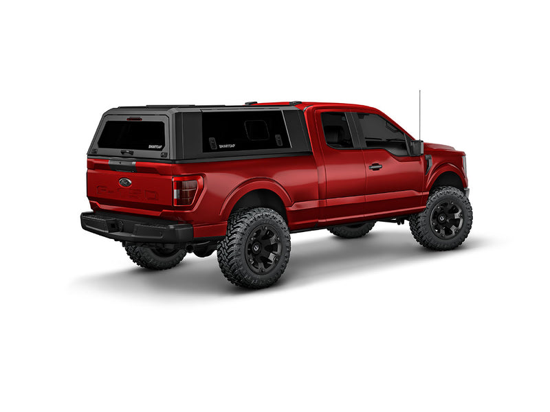 Hard top RSI SmartCap EVOs Sport per Ford F-150 2021+ Standard Bed 6,5', vista posteriore 3/4 lato destro su sfondo bianco