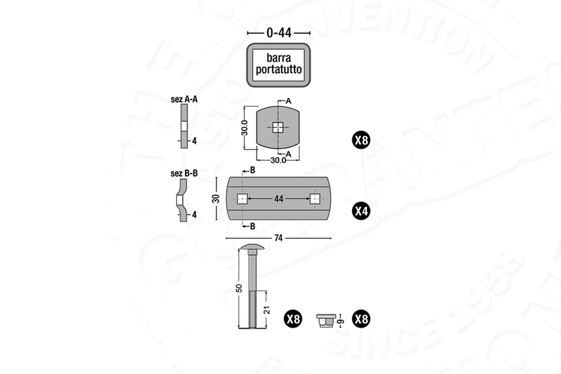 Serie di morsetti AutoHome Universal System – disegno tecnico, serie Standard