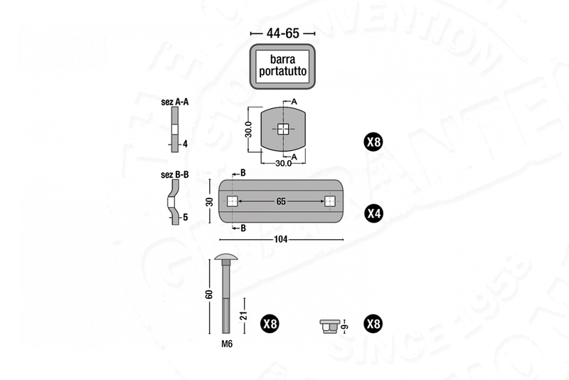 Serie di morsetti AutoHome Universal System – disegno tecnico, serie Long