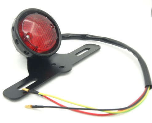 Luz de freno trasera LED con soporte para placa de matrícula Universal para motocicleta personalizada ATV Cafe Racer - Negro