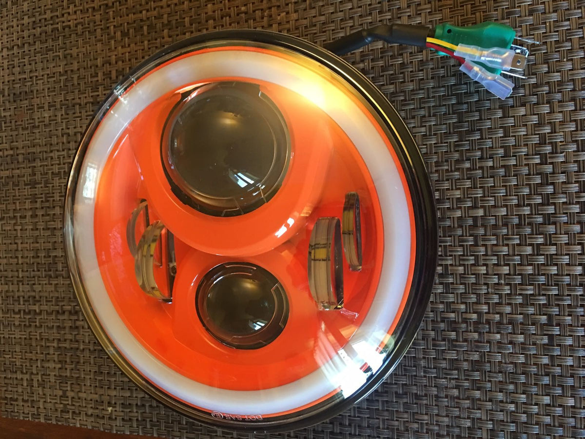 Faro LED anteriore 7" per jeep wrangler/moto abbagliante/anabbagliante arancio