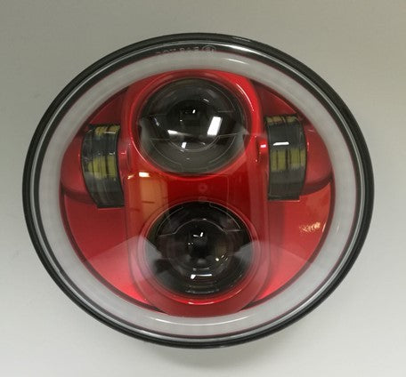 LED HEADLIGHT "FRONT 5.75" FOR MOTORCYCLE AND CAR with Halo - RED background