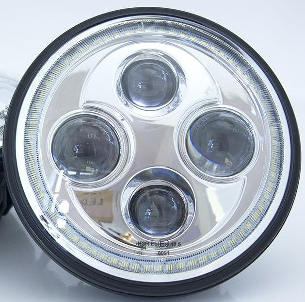 Faro Led 7" con DRL Halo Sfondo Cromato