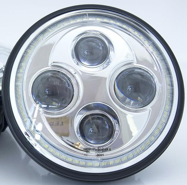 7" LED Headlight with DRL Halo Chrome Background