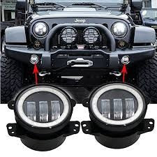SET FRONT LED ANTI-FOG LIGHTS WITH HALO FOR JEEP 4"