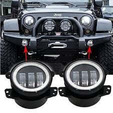 Set faretti LED anteriori antinebbia con halo per jeep