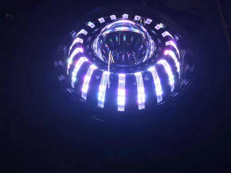 FARO LED ANTERIORE 7" - IRIDE - CON RGB /BLUETHOOTH  E POSIZIONE  -SFONDO NERO-