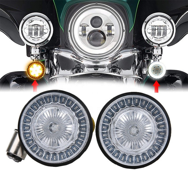 INSERTO A DISCO PER FRECCE 2" CON HALO  BIANCO E INDICATORE DI DIREZIONE AMBRA PER HARLEY DAVIDSON-doppio filamento-