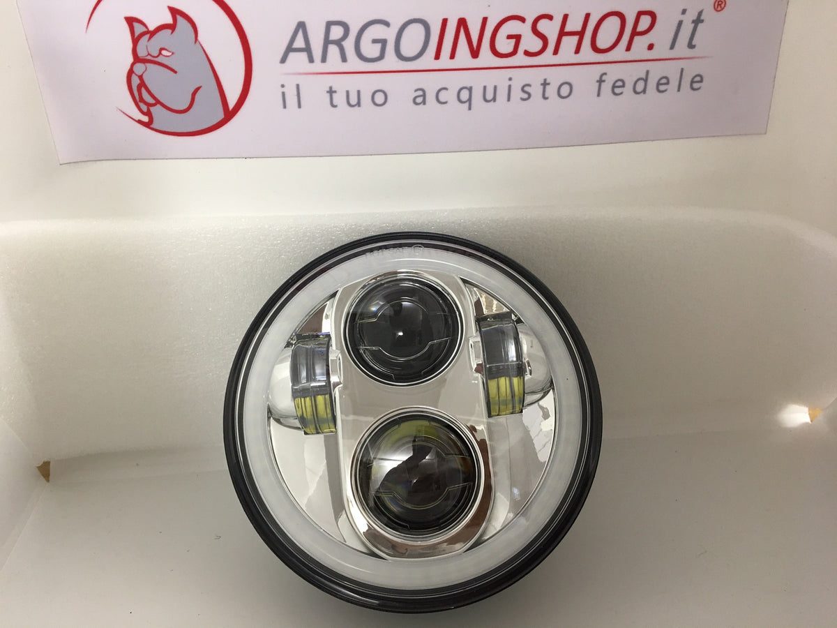 Faro LED anteriore 5,75" per motocicletta e auto con halo - sfondo cromato