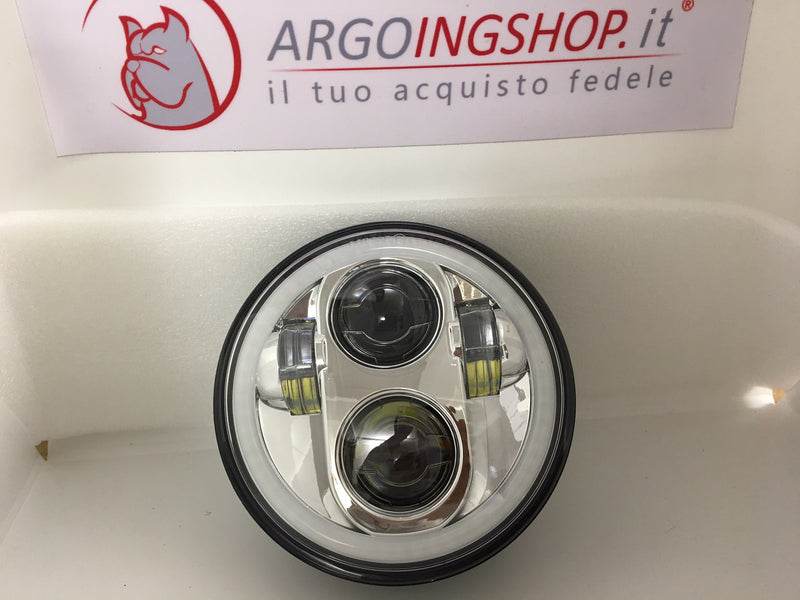 FARO LED  ANTERIORE 5,75" PER MOTOCICLETTA E AUTO con Halo - SFONDO CROMATO
