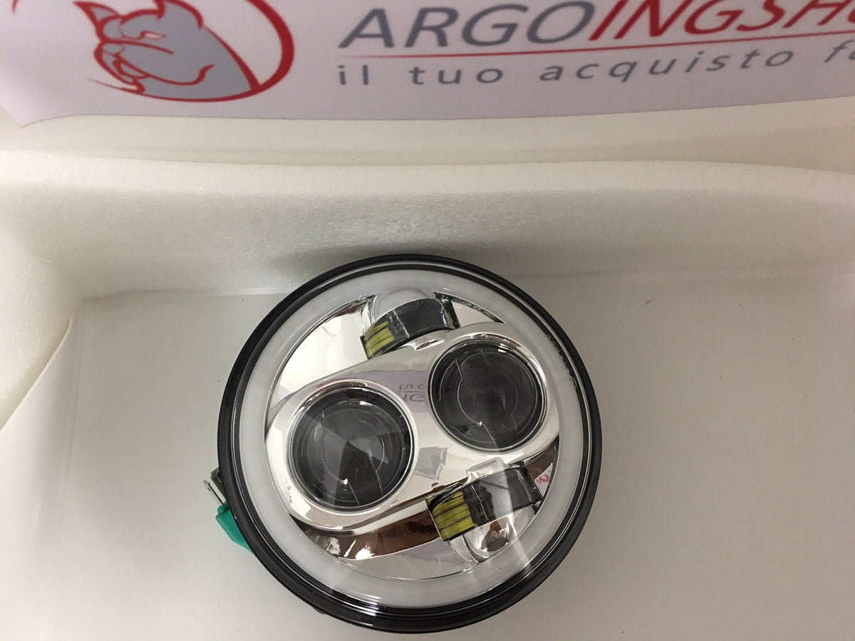 Faro LED anteriore 5,75" per motocicletta e auto con halo - sfondo cromato – immagine 2