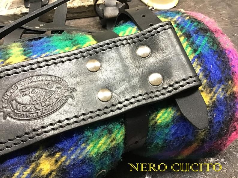 BLANKET HOLDER FOR MOTORCYCLES "PACH" LINE IN 4MM LEATHER 