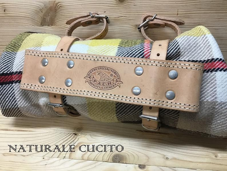BLANKET HOLDER FOR MOTORCYCLES "PACH" LINE IN 4MM LEATHER 